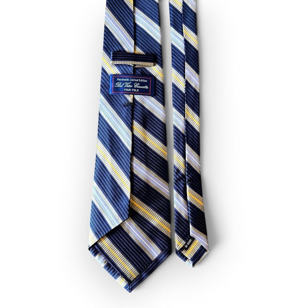 Bel Vetro Cravette Silk Tie Blue Striped Jacquard Four Fold Handmade Limited Ed.